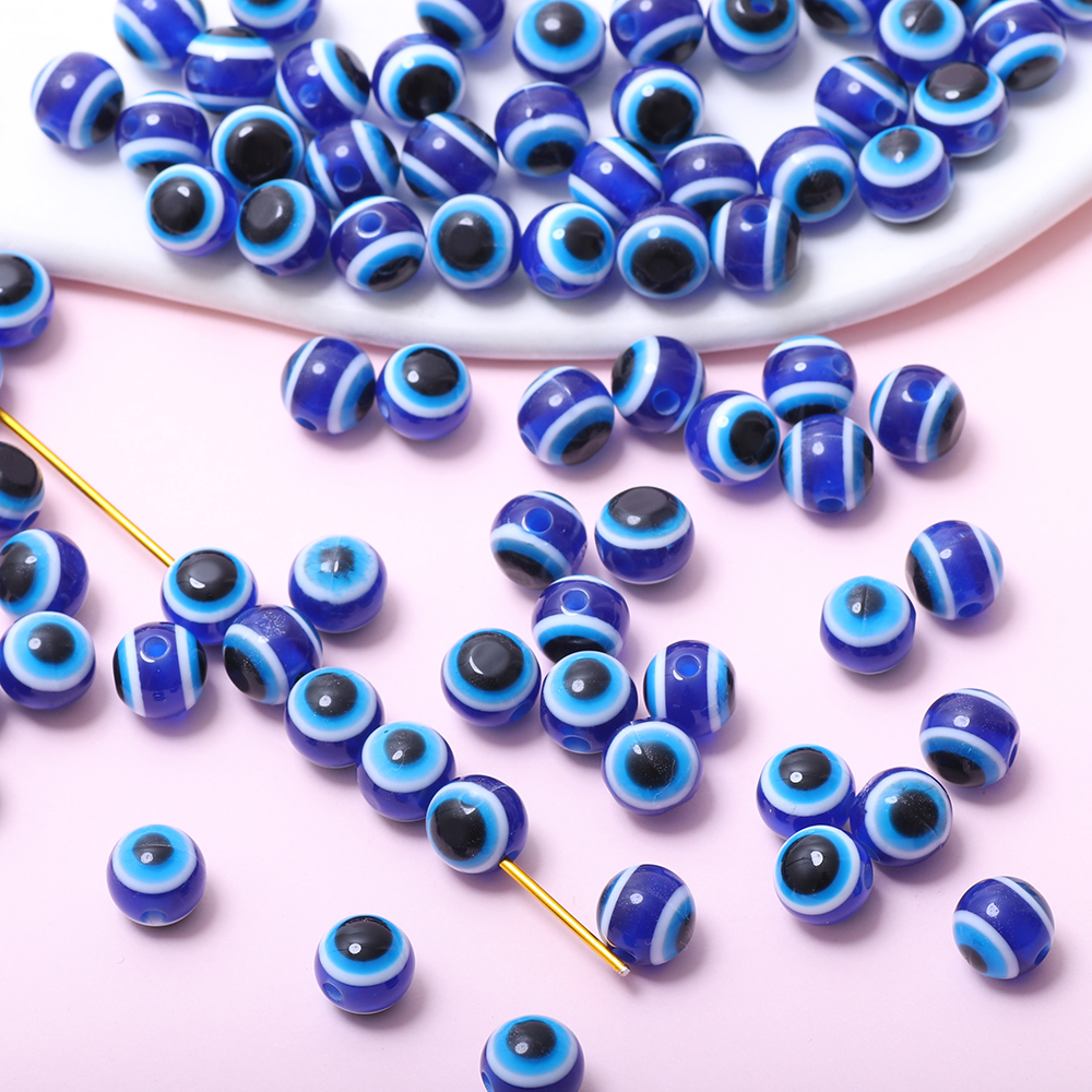 ลูกปัดเรซิ่น ทรงกลม ลายตาชั่วร้าย ขนาด 6 มม. 8 มม. 10 มม. สําหรับทําเครื่องประดับ สร้อยข้อมือ สร้อยคอ DIY