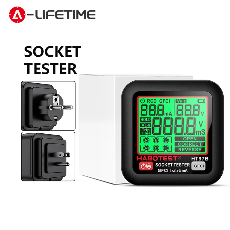 Ht97 เครื่องทดสอบแรงดันไฟฟ้าซ็อกเก็ตดิจิทัล ปลั๊ก US UK EU อเนกประสงค์