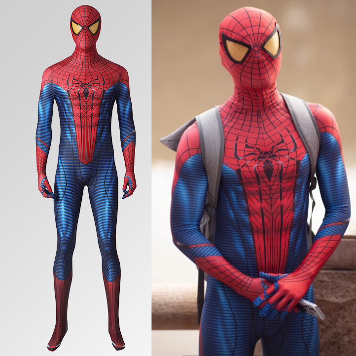 ผู้ชายสีแดงสีฟ้าตารางเว็บพิมพ์ City Hero Zentai ชุด 3D Spandex บอดี้สูทและหน้ากากสําหรับปาร์ตี้ฮาโลวีนและการ์ตูน Con