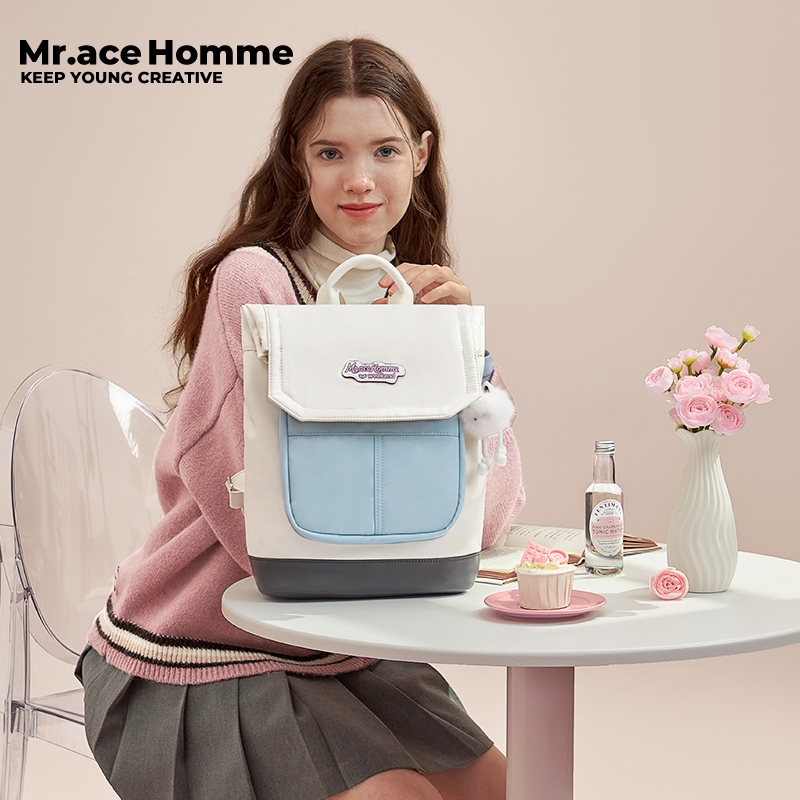 Mr.ace Homme ใหม่ กระเป๋าเป้สะพายหลัง กระเป๋านักเรียน น่ารัก เรียบง่าย สําหรับเด็กผู้หญิง มัธยมต้น