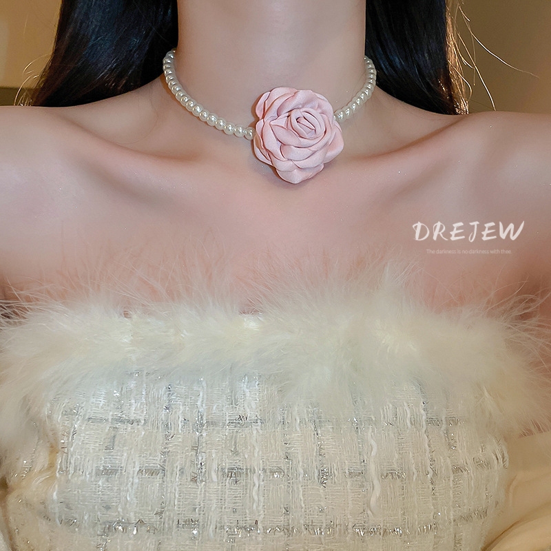 DREJEW สร้อยคอโซ่ จี้รูปหยดน้ํา ประดับไข่มุก สองชั้น สไตล์ฝรั่งเศสย้อนยุค เครื่องประดับสตรี