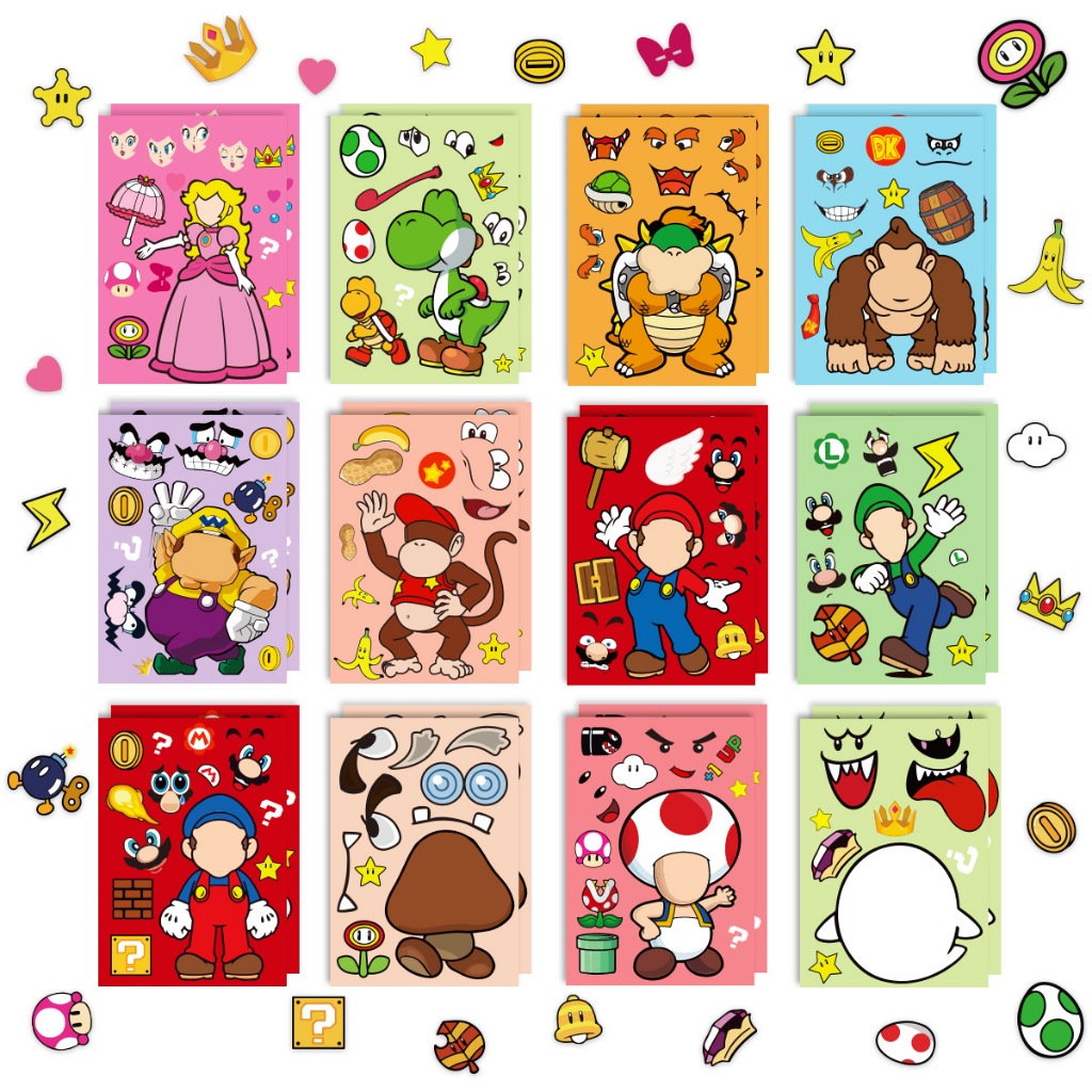 สติกเกอร์ ลายการ์ตูน Super Mario Bros Kawaii Luigi Yoshi กันน้ํา สําหรับติดตกแต่งสเก็ตบอร์ด กีตาร์ แล็ปท็อป 12 ชิ้น
