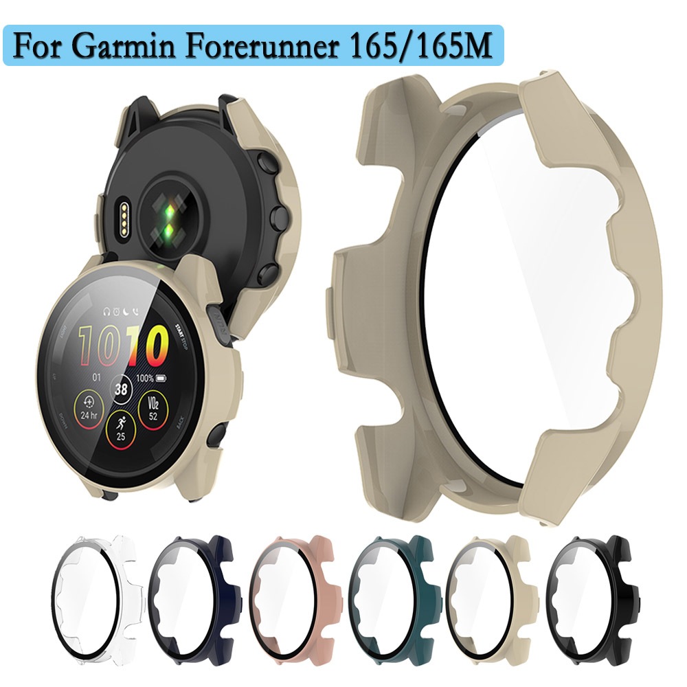 2-in-1 เคสนาฬิกา + กระจกนิรภัย สําหรับ Garmin Forerunner 165 PC เคสแข็ง พร้อมฟิล์มกันรอยหน้าจอ สําหรับ Forerunner 165 Music