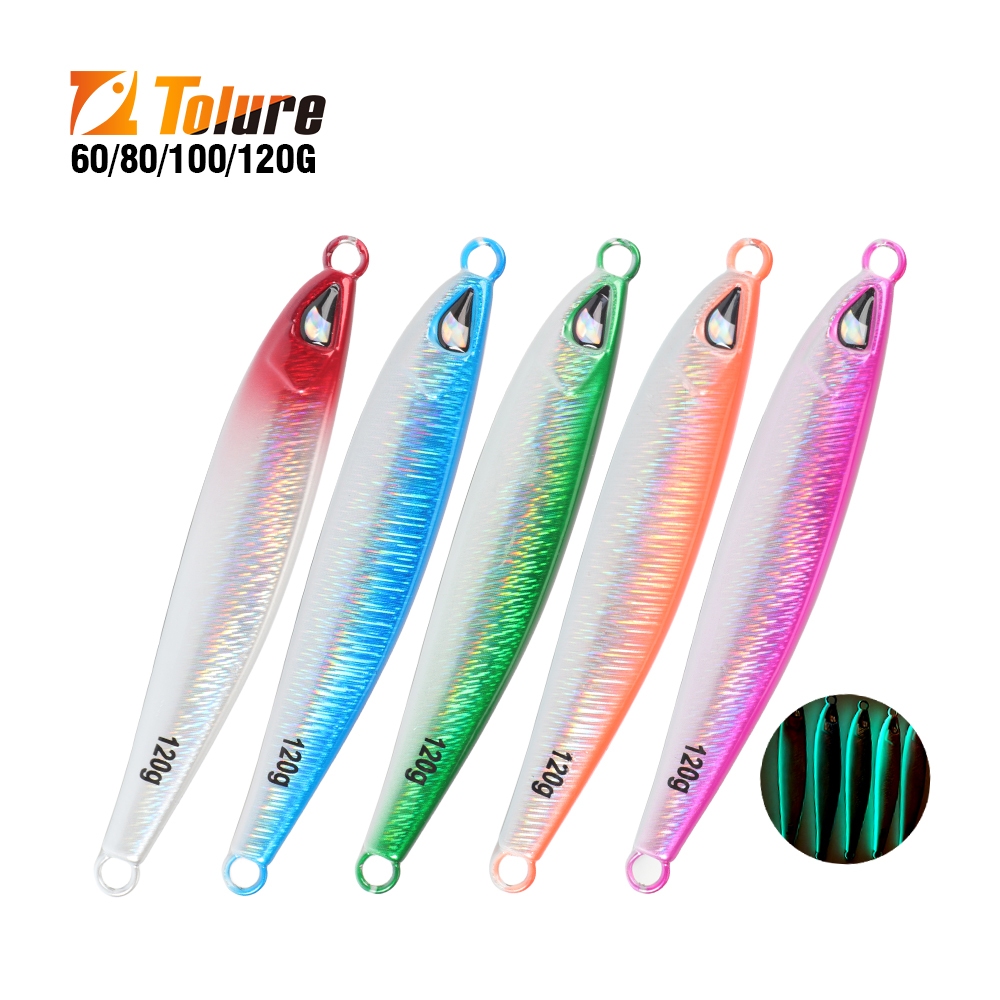 Tolure ใหม่ Jig Lures 1PC 60g 80g 100g 120g 三维 ตกปลาตาเลเซอร์กระดาษเคลือบ Luminous Jigging Fishing Lure น้ําทะเล Fasting Squeade Jigging Lure