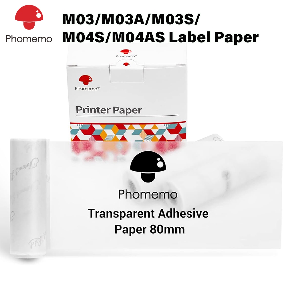 Phomemo สติกเกอร์ฉลากความร้อนใส ขนาด 80 มม. สำหรับเครื่องพิมพ์ความร้อน  M03 M04S M04AS 241BT M832(3 
