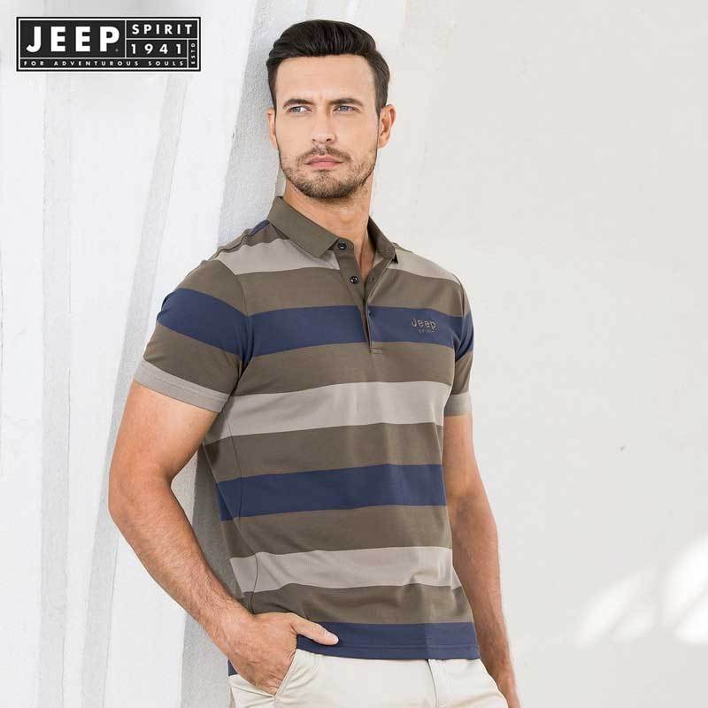 JEEP SPIRIT 1941 ESTD ของแท้ เสื้อยืดโปโล แขนสั้น ลายทาง สามสี M-4XL