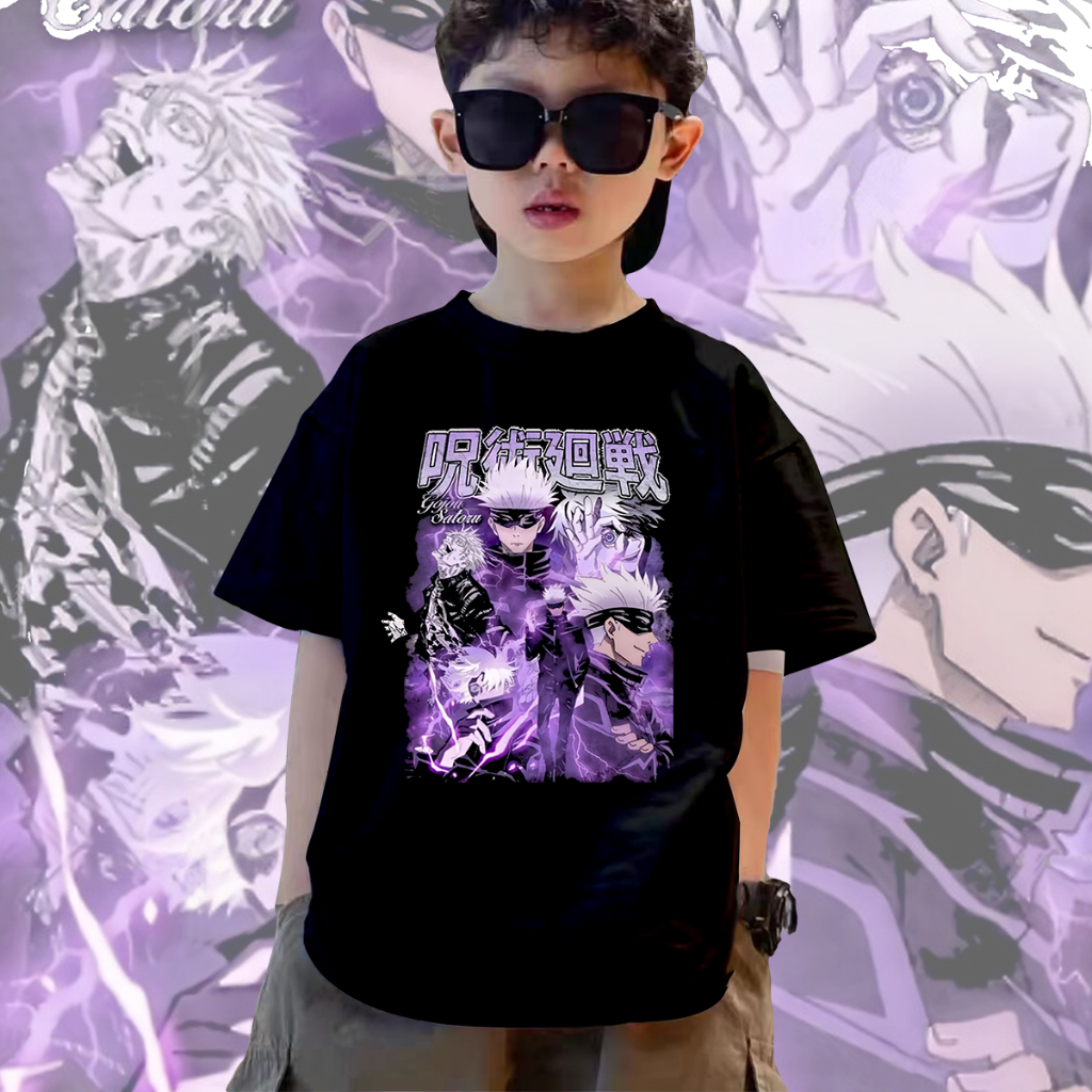 Gojo SatoruJujutsu Kaisen เสื้อยืดเด็ก แบบนิ่ม พิมพ์ลายมังงะ สไตล์ญี่ปุ่น