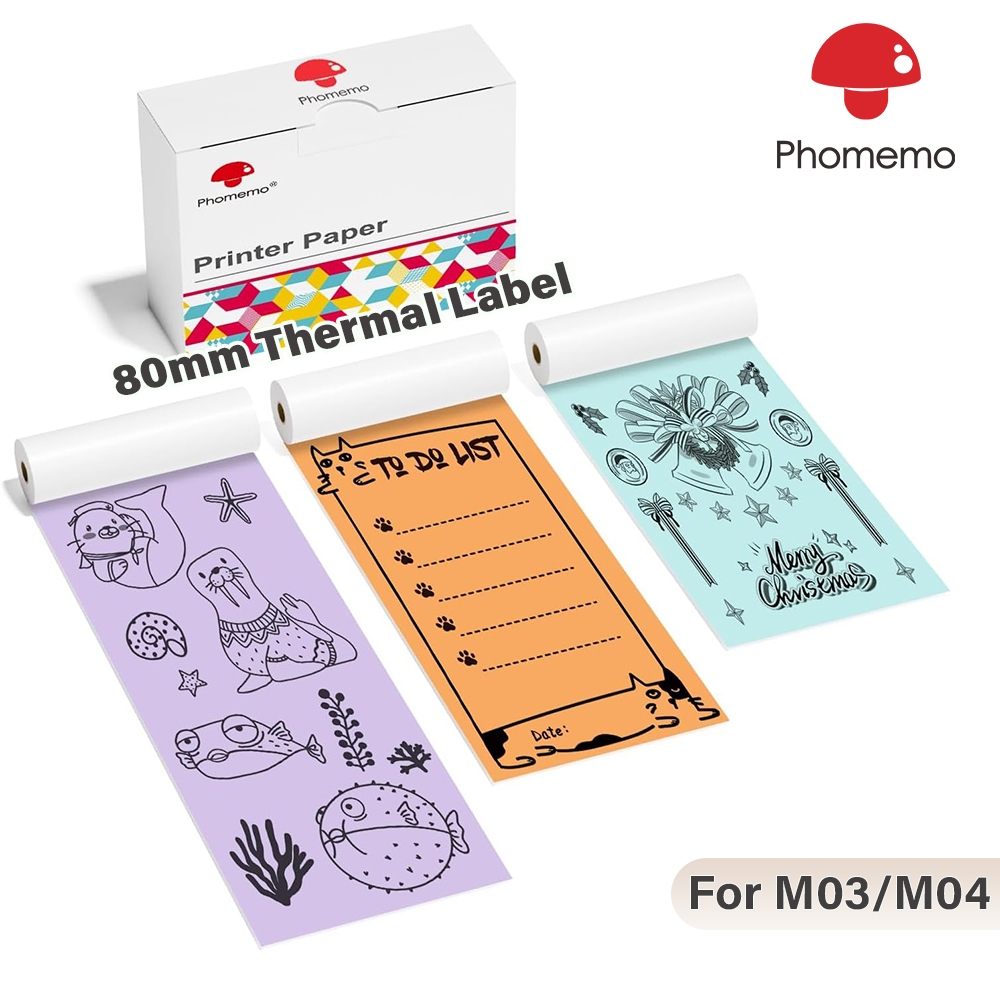 Phomemo สติกเกอร์ป้ายความร้อนแบบต่อเนื่อง ขนาด 80 มม. สำหรับเครื่องพิมพ์ความร้อน M03 M04S M04AS 241B
