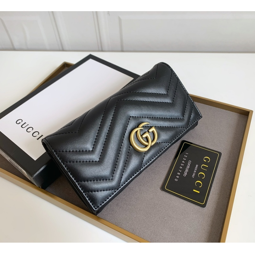 【 Box 】Gucci กระเป๋าสตางค์ ใบยาว ของแท้ 100% 443436