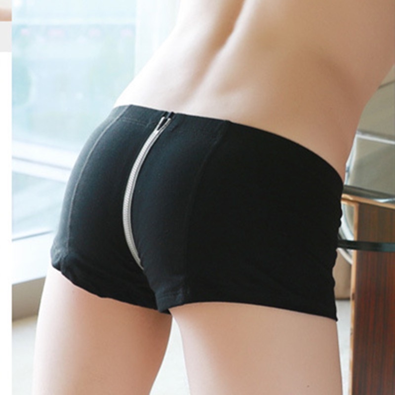 กางเกงบ็อกเซอร์ ชุดนอน ผ้าฝ้าย มีซิป สําหรับผู้ชาย