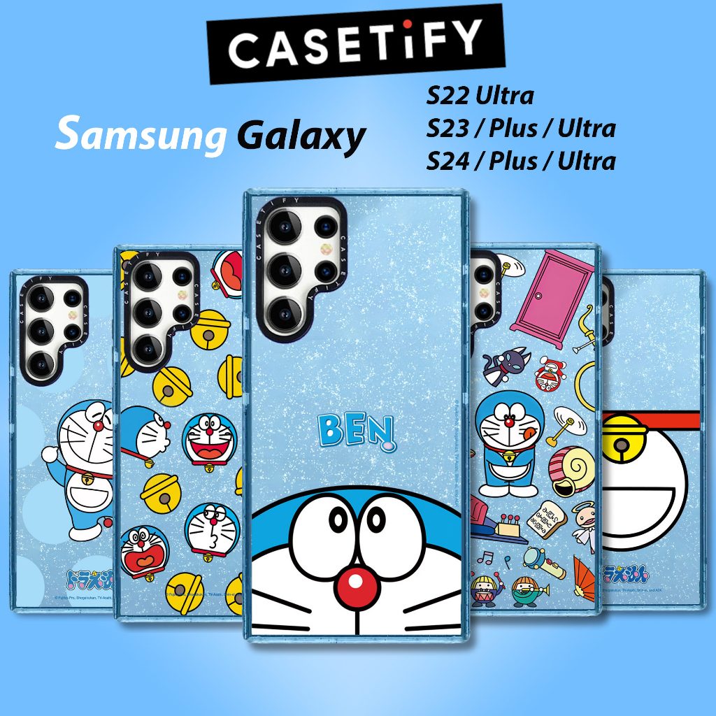 Casetify เคสโทรศัพท์มือถือ ลายโดราเอมอน แต่งกลิตเตอร์ สําหรับ Samsung Galaxy S24 Ultra S24 Plus S23 S23 Ultra S23 Plus S22 Ultra