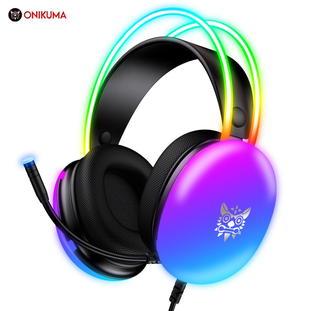 Onikuma หูฟังแบบมีสาย X25 ไฟ RGB ไดนามิก ไล่โทนสี พร้อมเอียร์บัด ที่ปิดหูกันหนาว สําหรับคอมพิวเตอร์ 