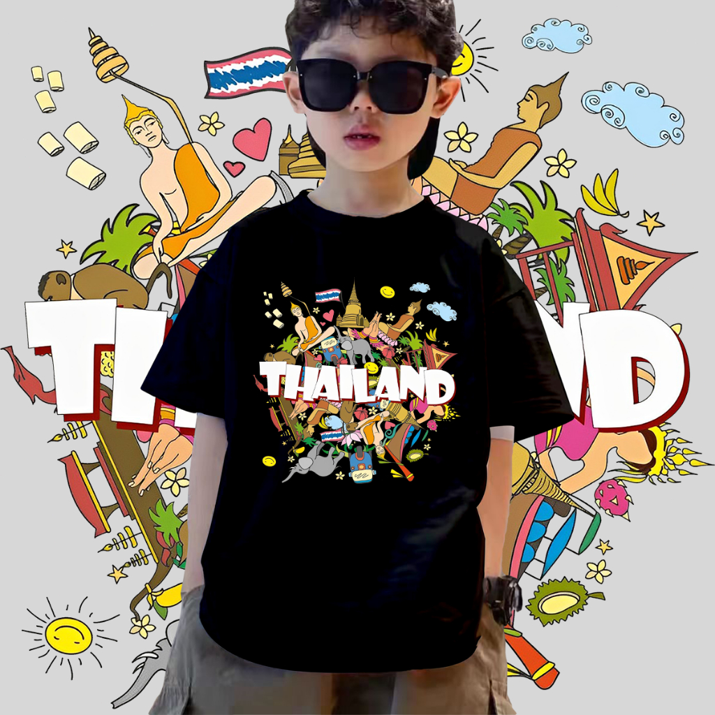 เสื้อยืดเด็ก Thailand BANGKOK Souvenir ไม่จำกัดเพศ cotton 100% 100cm-150cm