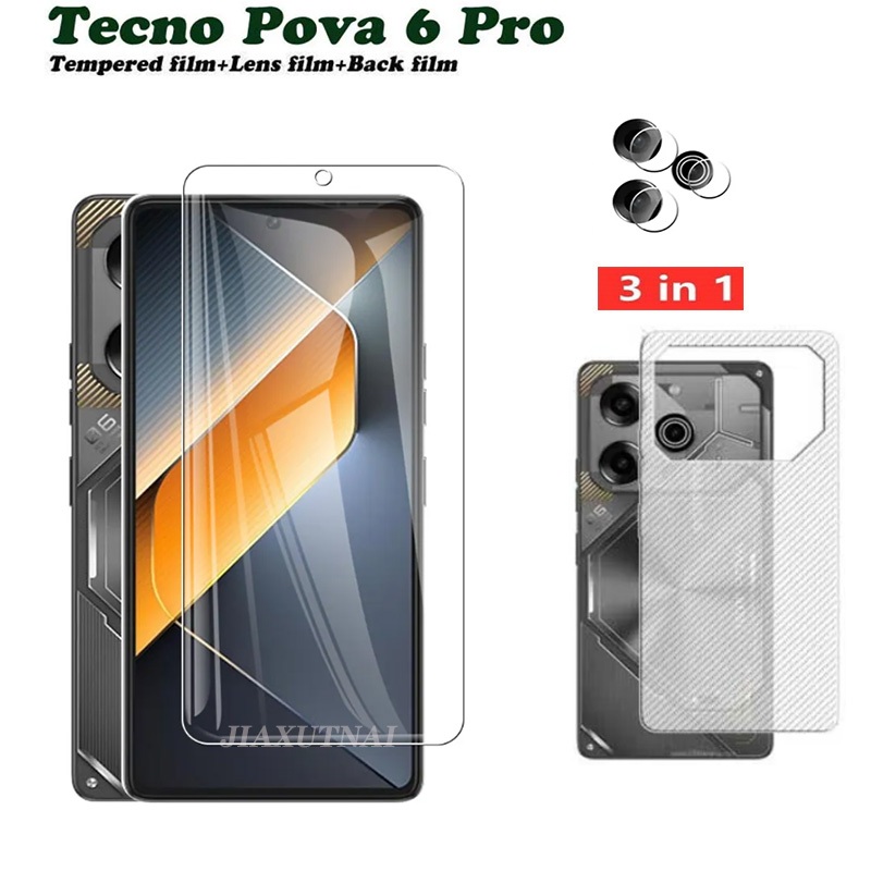 3in1 ฟิล์มกระจกนิรภัย กันรอยหน้าจอ ฟิล์มเลนส์ และฟิล์มด้านหลัง สําหรับ Tecno Pova 6 Pro Tecno Pova 6 Pro Pro 5 4 3 Pro 5G Tecno Spark 20 Pro 20C