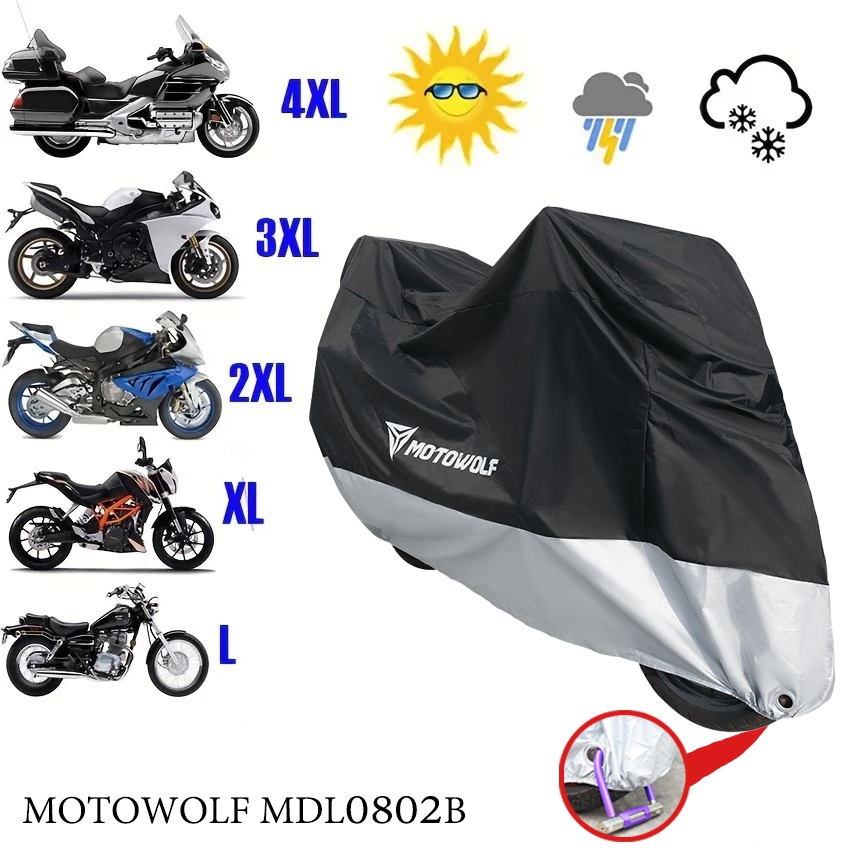 MOTOWOLF MDL 0802B ผ้าคลุมรถมอเตอร์ไซค์ กันฝุ่น กันน้ํา กันแดด รูกุญแจ พร้อมรูกุญแจ