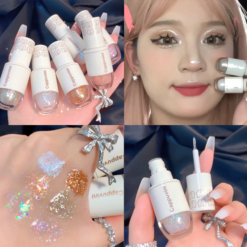 Cappuvini อายแชโดว์กลิสเตอร์เนื้อลิควิด กันน้ำ กันเหงื่อ ติดทน ประกายระยิบ 6 สี