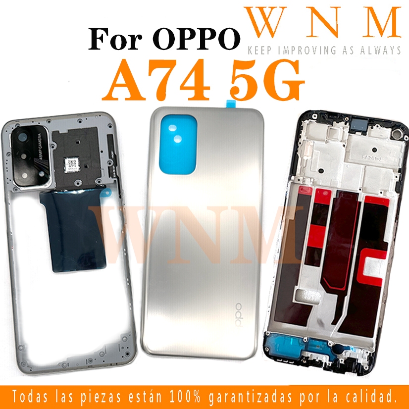 ใหม่สําหรับ OPPO A54 A74 5G LCD กรอบด้านหน้า Bezel ฝาหลังแบตเตอรี่ + กรอบกลาง + ชิ้นส่วนกรอบกล้องด้านหลังกรณีที่อยู่อาศัยศูนย์แชสซี + ปุ่ม
