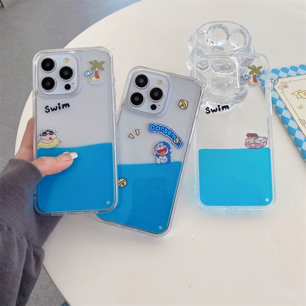 เคสโทรศัพท์มือถือแบบนิ่ม ใส มีทรายไหล ลายการ์ตู สําหรับ iPhone 15 Pro Max 14 12 11 13 Pro