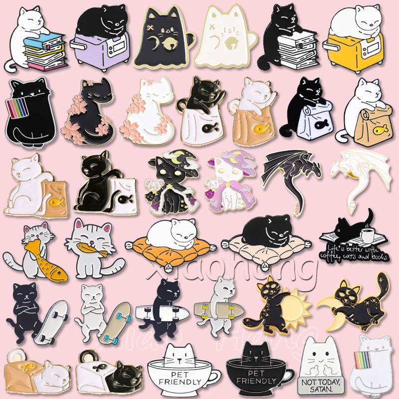 100 รูปแบบน่ารักแมวตลกเคลือบ Pin เข็มกลัดสัตว์การ์ตูนไดโนเสาร์หมีลูกแมวเข็มกลัดแมว Pins ป้ายปกเครื่องประดับของขวัญสําหรับเด็ก