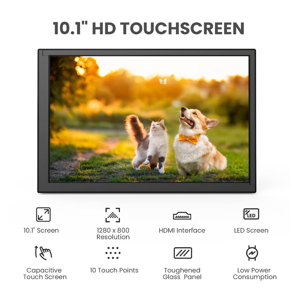 APROTII จอภาพ HDMI แบบพกพาขนาด 10.1 นิ้ว – IPS 1280x800 หน้าจอสัมผัสแบบ Capacitive 10 จุด | เข้ากันได้กับ ปล4, สวิตช์, พีซี, แล็ปท็อปและคอมพิวเตอร์บอร์ดเดี่ยว