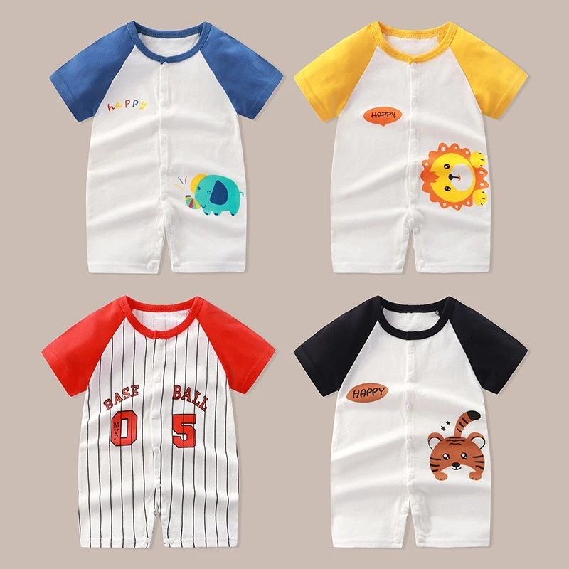 พร้อมส่ง ชุดบอดี้สูทรอมเปอร์ ผ้าฝ้าย พิมพ์ลาย สําหรับเด็กทารก