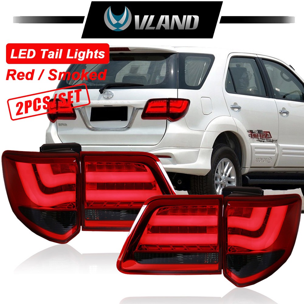 ไฟท้าย LED Vland 2012-2015 Toyota Fortuner V2 ชุดไฟท้าย LED Strip สีเหลืองอําพัน ปลั๊กแอนด์เพลย์ รมควัน แดง ไฟเลี้ยวกลางวัน