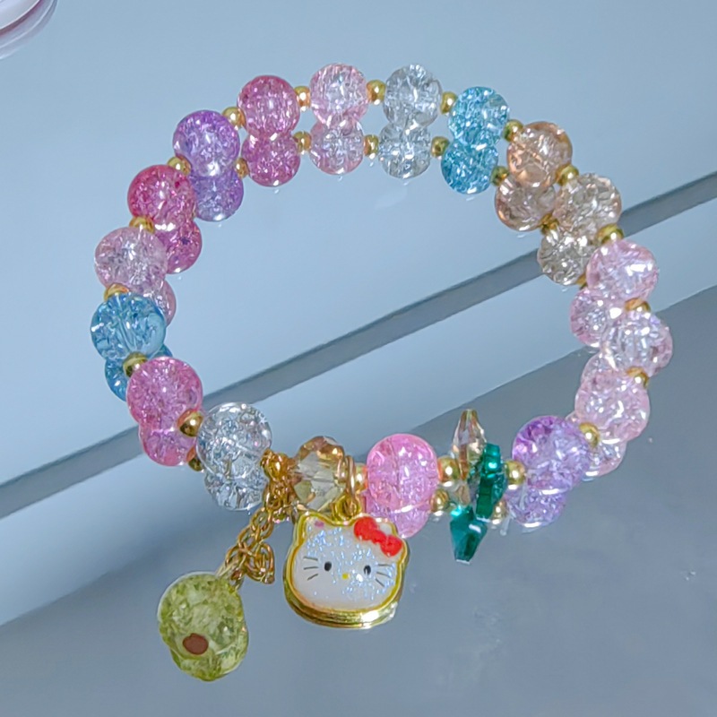 SANRIO เครื่องประดับ สร้อยข้อมือ ประดับลูกปัดคริสตัล รูปหมี และสตรอเบอร์รี่ เหมาะกับของขวัญวันเกิด แฟชั่นสําหรับผู้หญิง