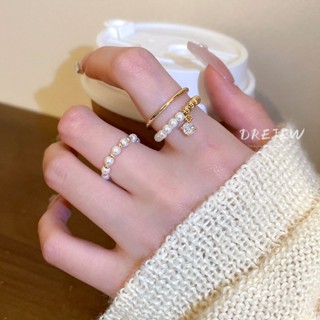 เดรช ชุบทองเพทายลูกปัดมุกยืดหยุ่นเปิดแหวนขนาดเล็กที่เรียบง่า…