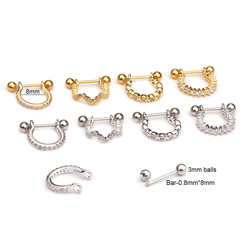 [highbuying] ต่างหูกระดุม รูปตัว U ประดับคริสตัล พลอยเทียม 1 ชิ้น