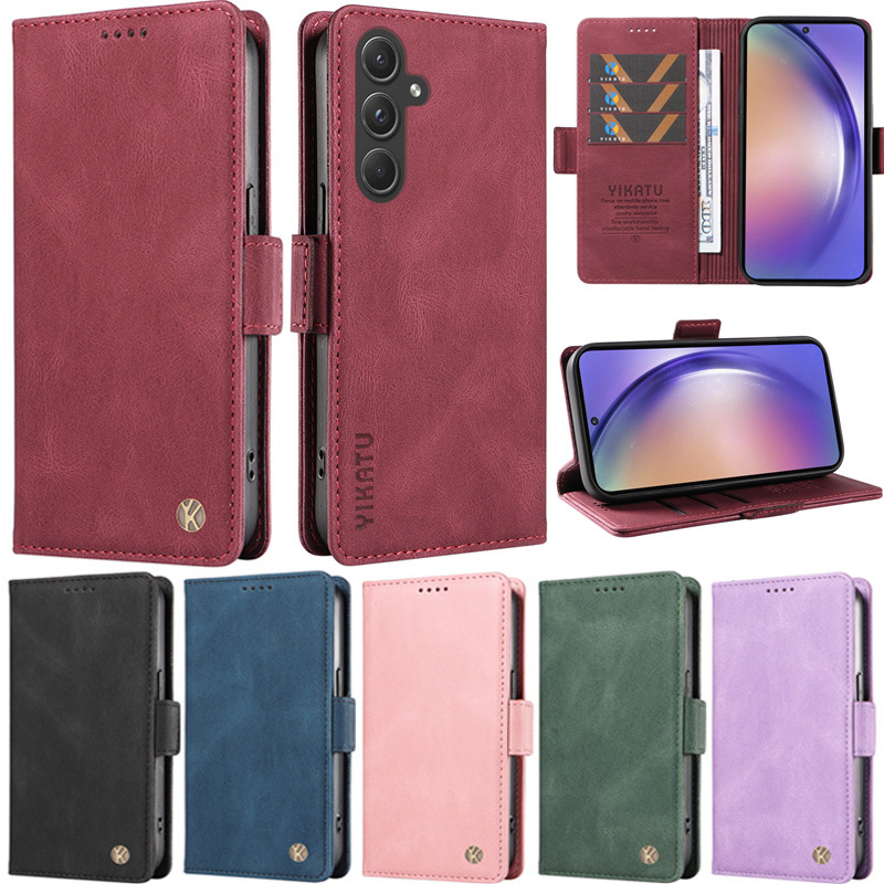 เคสโทรศัพท์หนัง Pu นิ่ม ผิวด้าน ฝาพับแม่เหล็ก พร้อมช่องใส่บัตร และขาตั้ง หรูหรา สําหรับ Samsung Galaxy A55 5G A35 A15 A25 5G A05s A24 A34 A54 A23 M23 A14 5G A13 4G A05