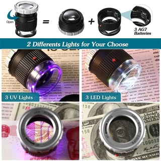 Kiprun แว่นขยาย ปรับได้ 30 เท่า พร้อมไฟ LED UV ปรับโฟกัสได้ เครื่องประดับ