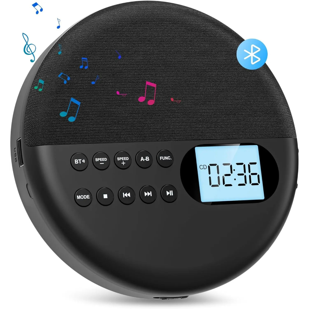 เครื่องเล่นซีดีส่วนตัว MP3 แบบพกพา พร้อมลําโพงสเตอริโอคู่ ปรับความเร็วได้