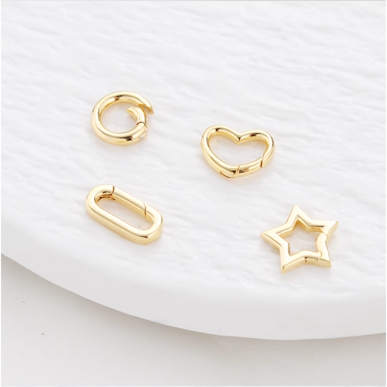 หัวเข็มขัดล็อบสเตอร์ ทรงสี่เหลี่ยมผืนผ้า 14K ยืดหยุ่น รูปหัวใจ ห้าดาว อุปกรณ์เสริม สําหรับเชื่อมต่อสร้อยข้อมือ DIY