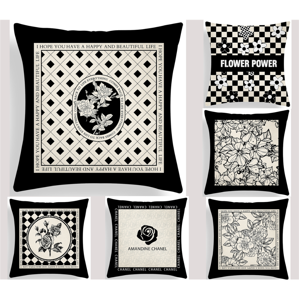  ปลอกหมอนผ้าลินิน ลายดอกไม้ สีดํา 70×70.60×60.50×50.45×45.40×40.ปลอกหมอนอิงโซฟา ตกแต่งบ้าน ห้องนั่งเล่น