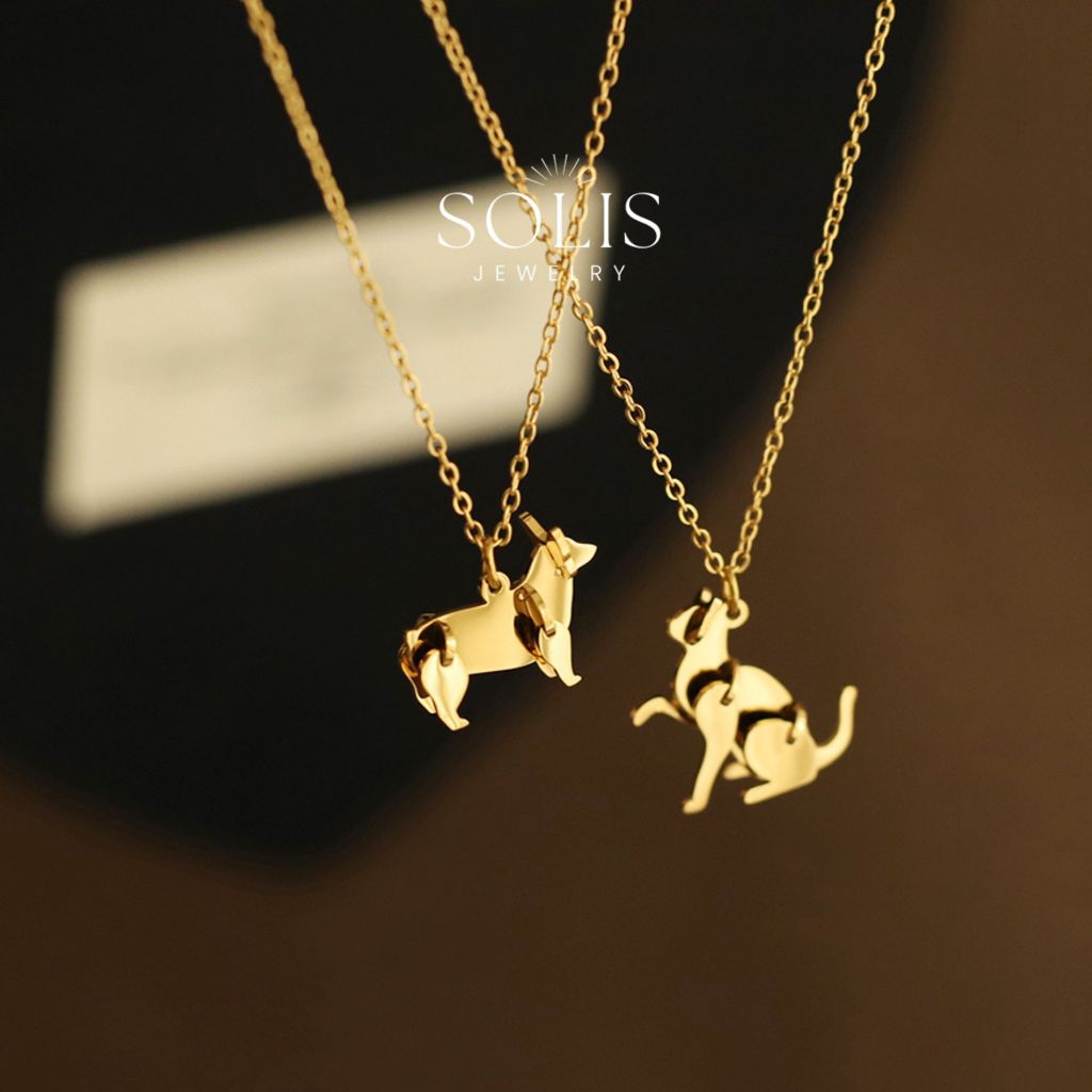 สร้อยคอสัตว์น่ารักแบบโซ่ ลายแมวสุนัข กันน้ำ นำ้หนักเบามาก