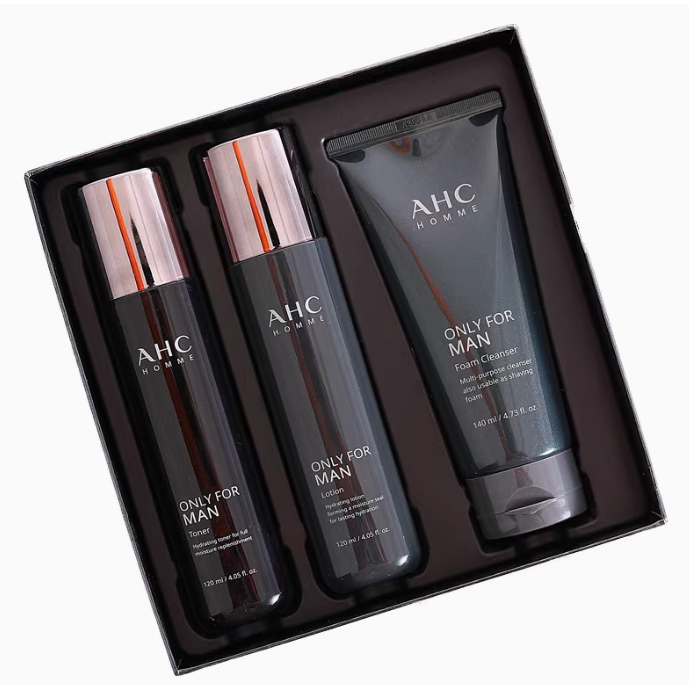 AHC Men's Skin Care Products Water Emulsion Facial Cleanser Three-Piece Gift Box