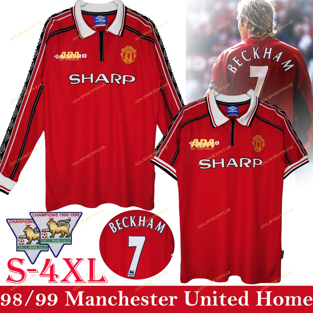[Retro/S-4XL] เสื้อยืดแขนยาว ลายทีมชาติฟุตบอล Man U Home Beckham Seven สไตล์เรโทร สําหรับผู้ชาย 1998-1999
