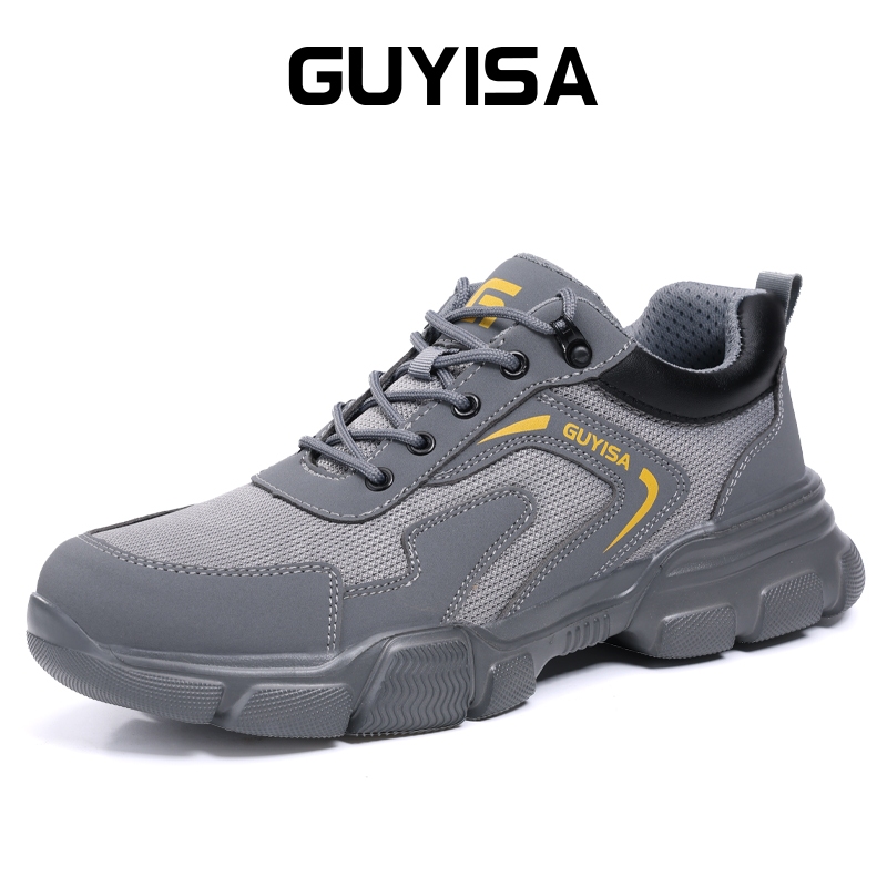 GUYISA Safety Shoes Work สีเทาอ่อนมาก เท้าไม่มีกลิ่น โกดัง สไตล์สปอร์ต 3013gy CN37-45