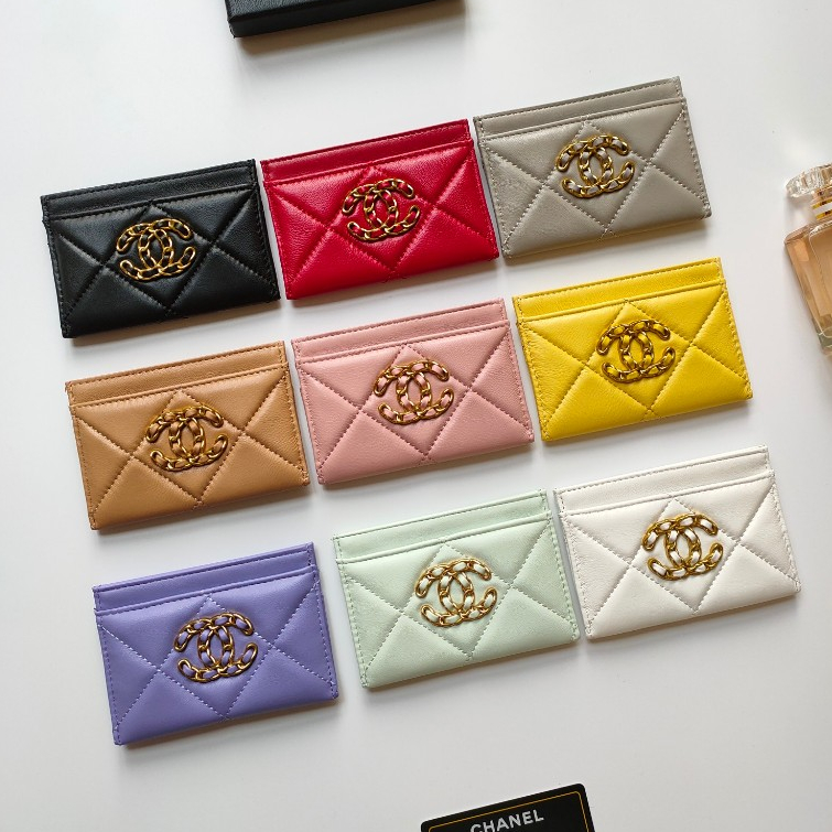 (ส่งฟรี + กล่อง + ของแท้) ใหม่ Chanel Counter ใหม่ กระเป๋าสตางค์หนังแกะ โลหะ สีทอง สําหรับผู้หญิง