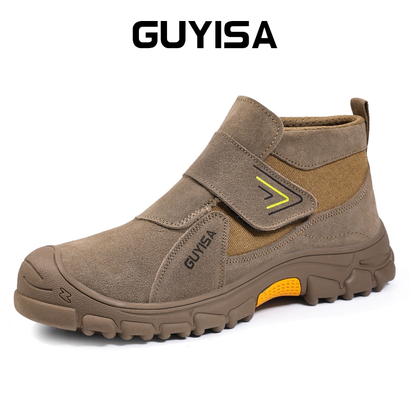 GUYISA Safety Shoes เครื่องเชื่อม หัวเหล็ก สีน้ําตาลอ่อน Velcro CN37-45 3027V