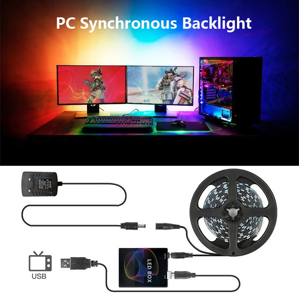 หมกมุ่น RGBIC LED แถบพีซีพื้นหลังคอมพิวเตอร์รางปลั๊กไฟ USB 5 V จอภาพสีซิงค์การควบคุมสมาร์ทรอบรูปโคมไฟตก แต่ง