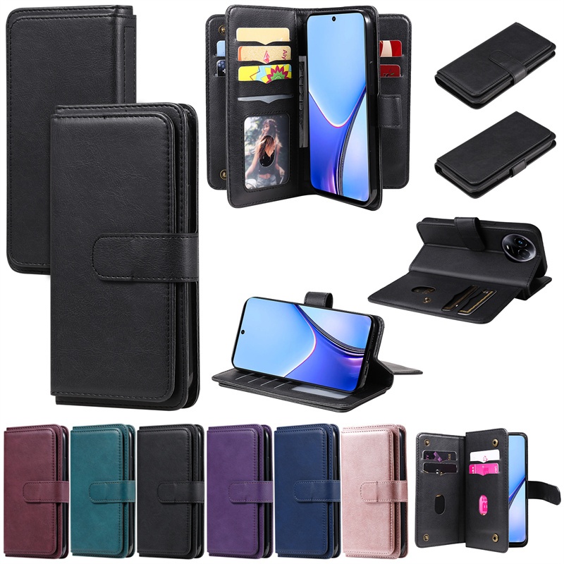 เคสโทรศัพท์หนังนิ่ม ฝาพับ พร้อมช่องใส่บัตร 10 ช่อง สําหรับ Oppo A79 A78 A58 A38 A18 Reno8 T Realme 1