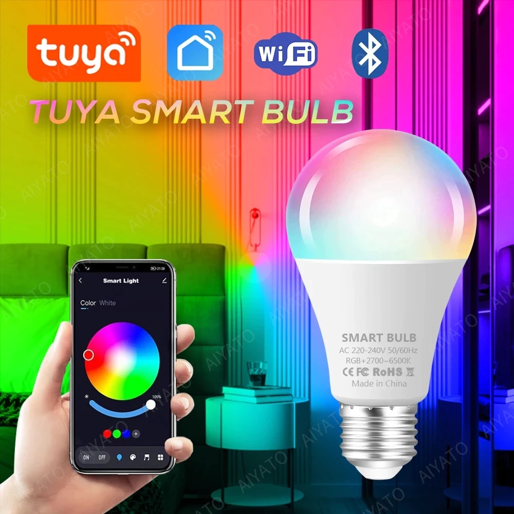 Tuya หลอดไฟ wifi หลอดไฟบลูทูธ LED หลอดไฟเปลี่ยนสีหรี่แสง 10W 15W ใช้งานร่วมกับ Alexa Google Home