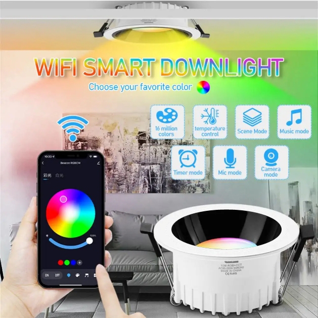 สปอตไลท์ LED 10W 15W การควบคุมบลูทูธ/ WIFI TUYA ไฟเพดานอัจฉริยะ ไฟอาร์จีบิกทำงานกับทุยา&อเล็กซ่ากูเกิลโฮมแอนด์สมาร์ทไลฟ์