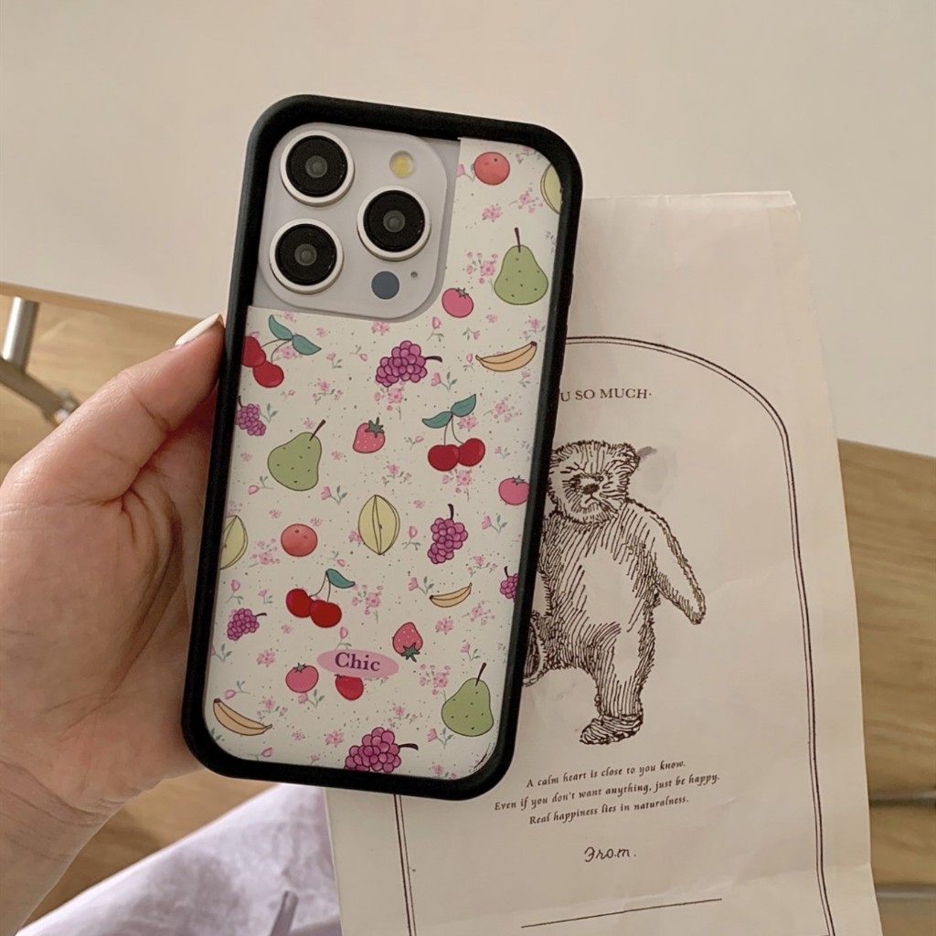 เคสโทรศัพท์มือถือ TPU แบบนิ่ม ลายผลไม้ สีดํา และพื้นหลังสีขาว สําหรับ iphone 15 Pro Max 14 Pro Max 13 Pro Max 12 Pro Max