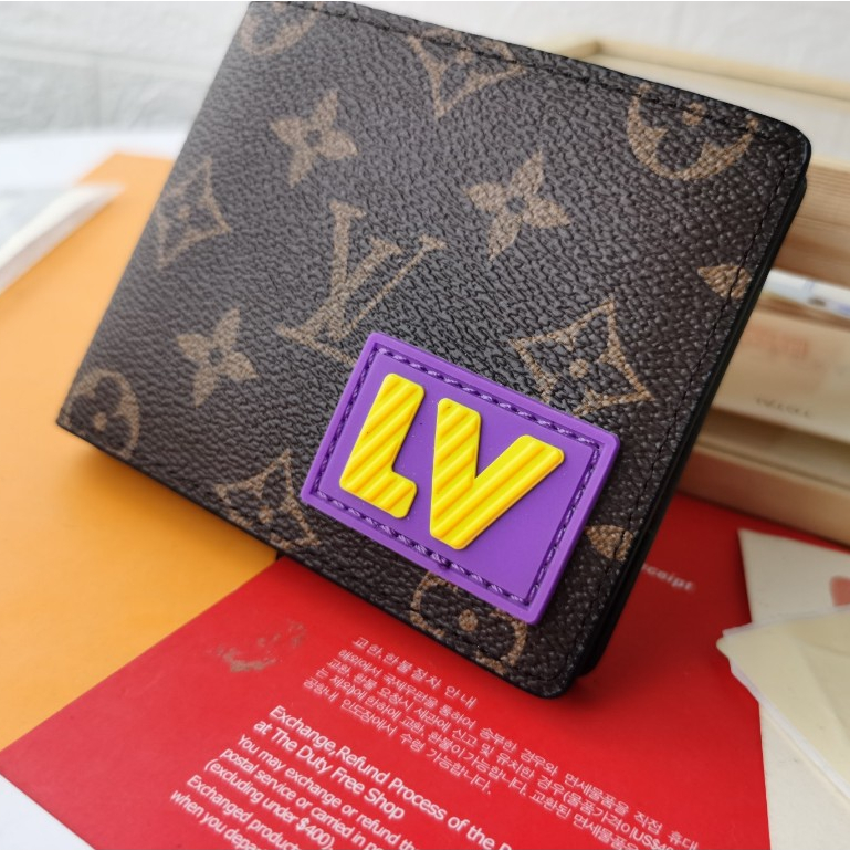 Louis Vuitton กระเป๋าสตางค์ หนังแท้ ใบสั้น แฟชั่นสําหรับผู้ชาย และผู้หญิง