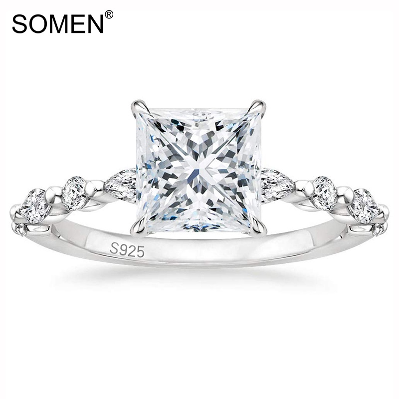 Somen แหวนหมั้น เงินสเตอร์ลิง 925 ประดับเพทาย ทรงกลม สไตล์เจ้าหญิง 2CT สําหรับผู้หญิง ไซซ์ 3-12