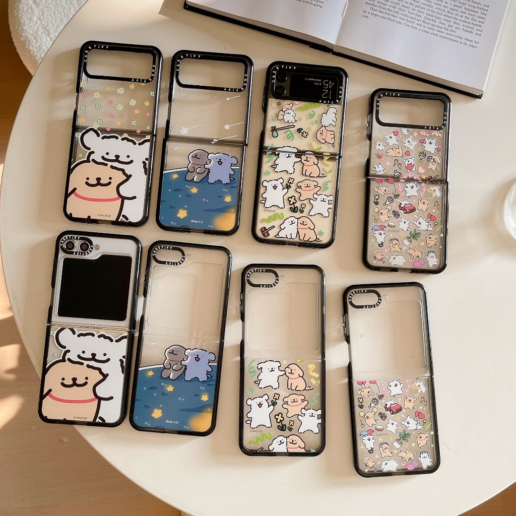 Line puppy cover เข้ากันได้กับ Samsung Galaxy Z Flip 6 Flip 5 Flip 4 Flip 3 5G เคสป้องกัน