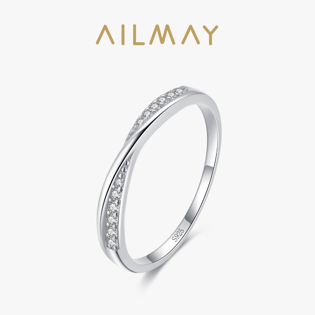 Ailmay Simple Interwoven แหวน 925 เงินสเตอร ์ ลิงแหวนนิ ้ วเพทายเครื ่ องประดับแฟชั ่ น