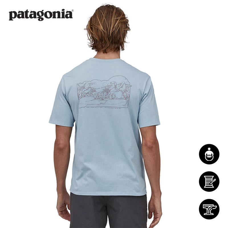 เสื้อยืดแขนสั้นลําลอง ผ้าฝ้ายแท้ พิมพ์ลาย Patagonia Patagonia อเนกประสงค์ สําหรับผู้ชาย